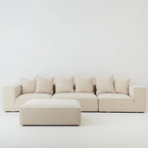 Cosmos Ottoman paired with Cosmos Modular Sofa in Oatmeal fabric